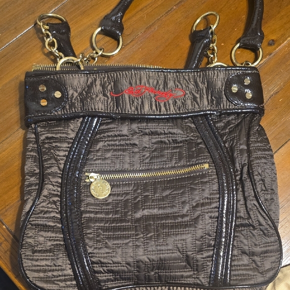Ed Hardy Black and Brown Shoulder Bag with Red Heart - Picture 9 of 13